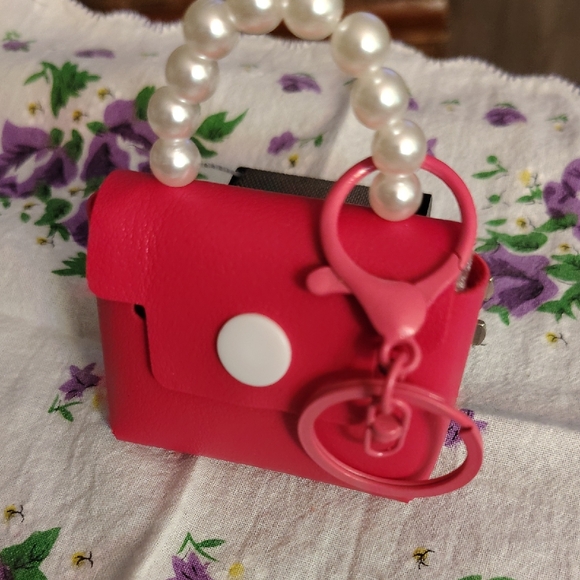 Accessories - Elegant Pink Mini Handbag Bag Charm with Pearl Handle